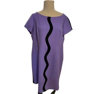 XL PEGGY JENNINGS Purple Black 80's Look Sheath Dress Short Sleeve